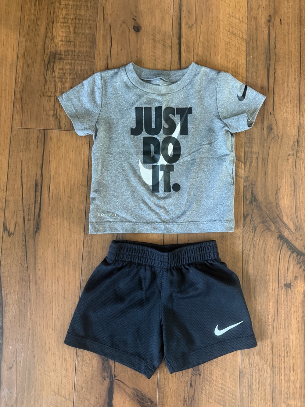 Nike Grey 'Just Do It' Tee with Black Athletic Shorts